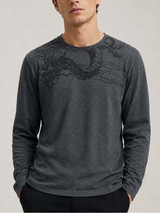 The Kooples Other - The Kooples Charcoal Gray Embroidered Dragon Long Sleeve Tee Shirt Large